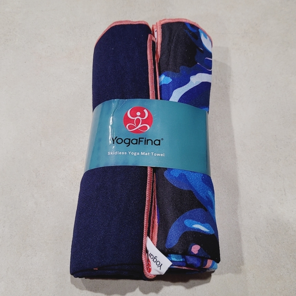 YogaFina Skidless Yoga Mat Towels A Set of 2 Blue & Pink New